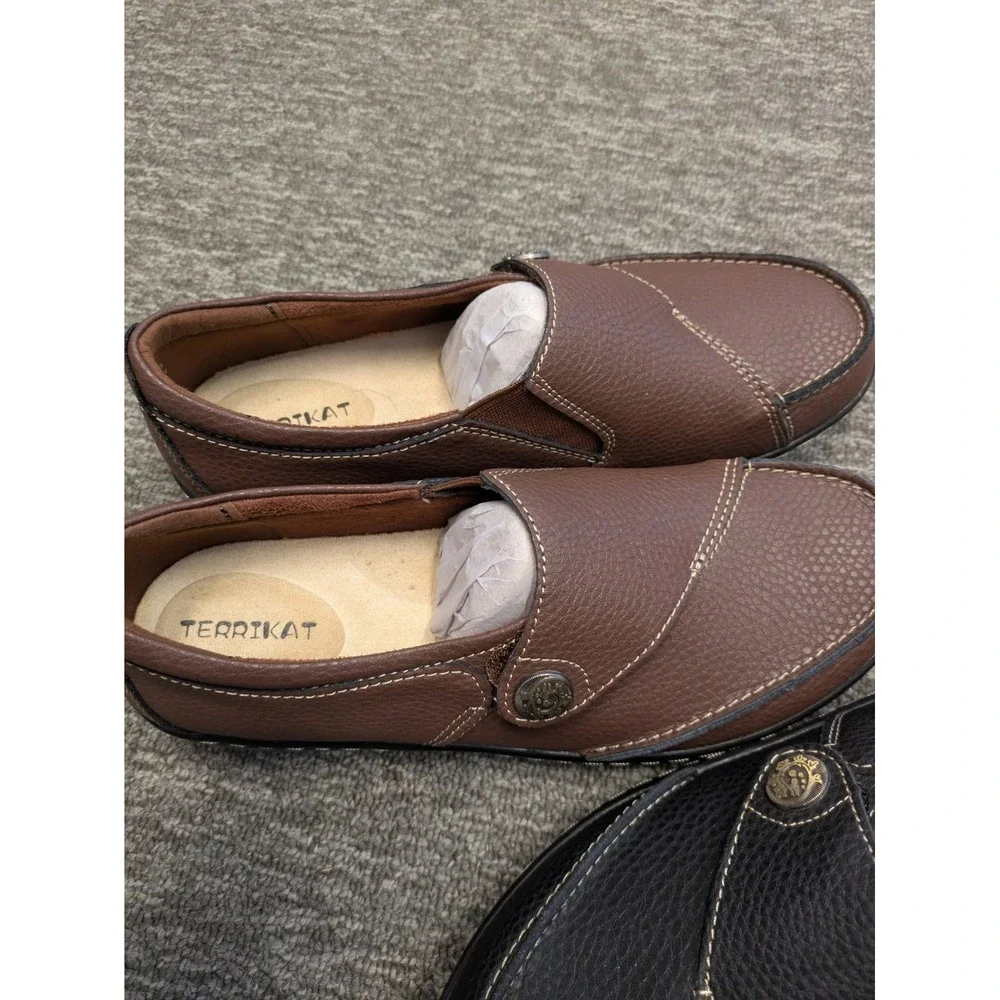 NWOT Terrikat Loafers Bundle Women's 7 Black and Brown Leather Slip On‎
